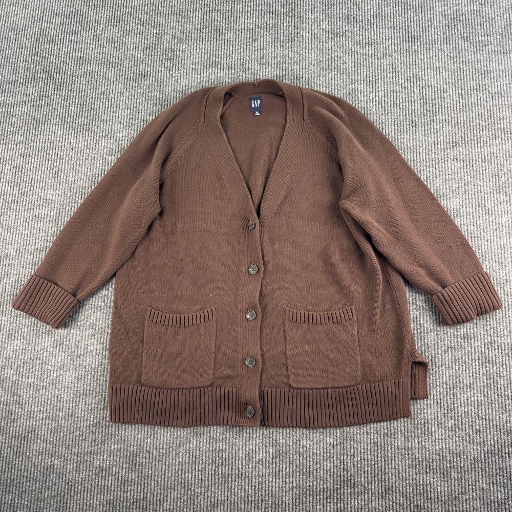 Vintage GAP Cardigan Sweater Mens XL Brown Cotton Knit Grandpa Preppy Casual